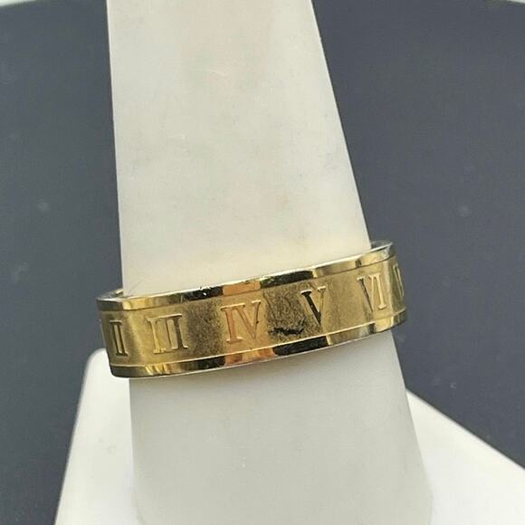 Edforce Stainless Steel Gold Tone Roman Numeral Wedding Band Ring, Sz 10.5 - Picture 1 of 8